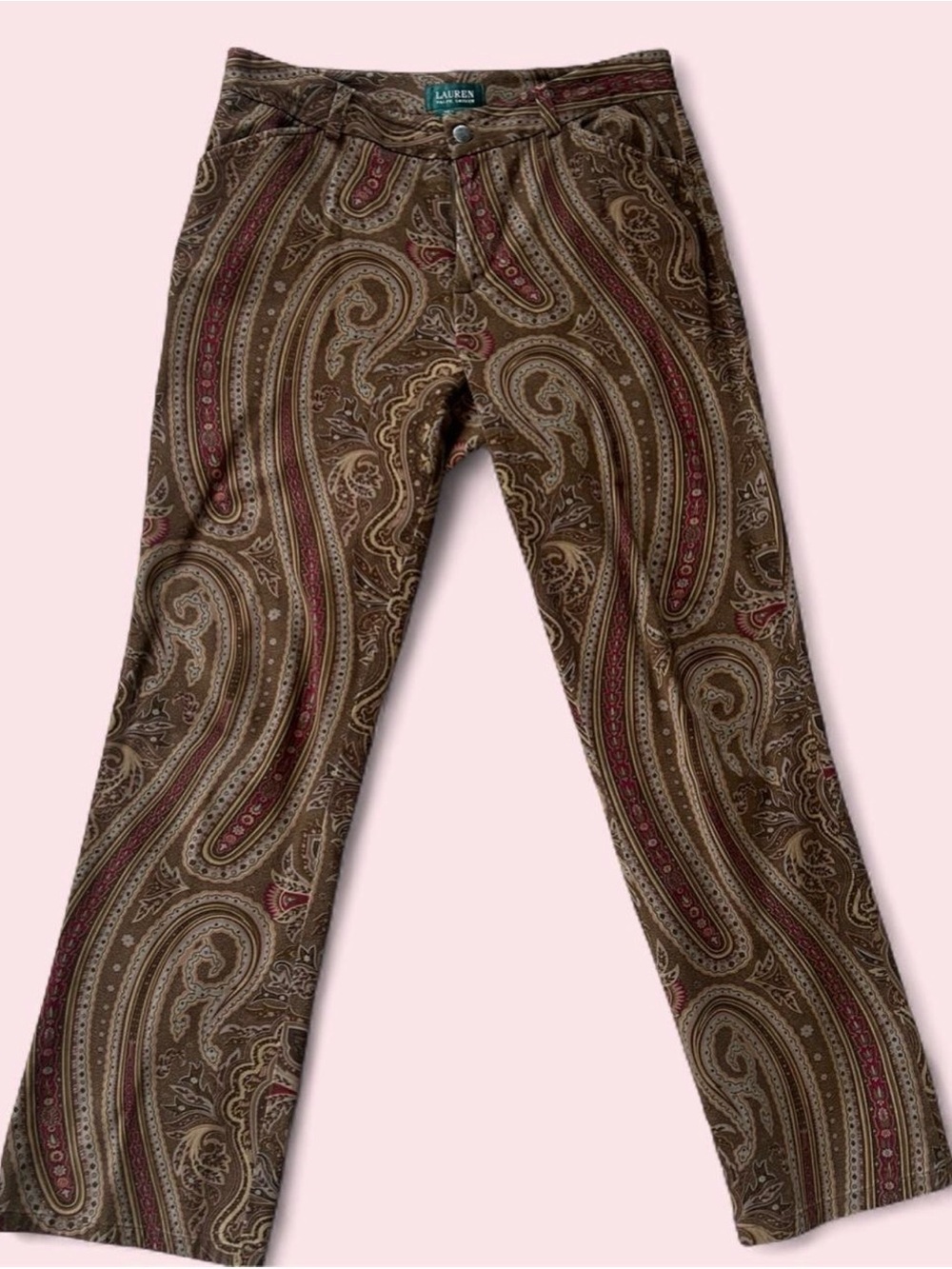 Ralph Lauren Brown Paisley Stretch Cotton Pants